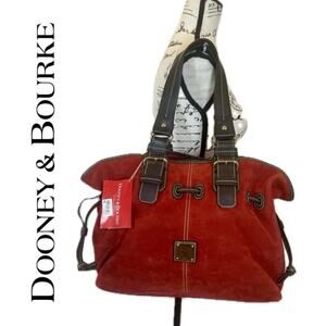 NEW VTG DOONEY & BOURKE CHIARA MEDIUM SATCHEL RED SUEDE/BROWN VERSATILE ICONIC